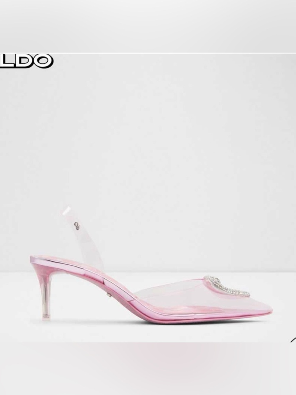 ALDO Barbie Women's Light Pink Slingback Pointed Heels with Crystal Heart - Picture 4 of 16